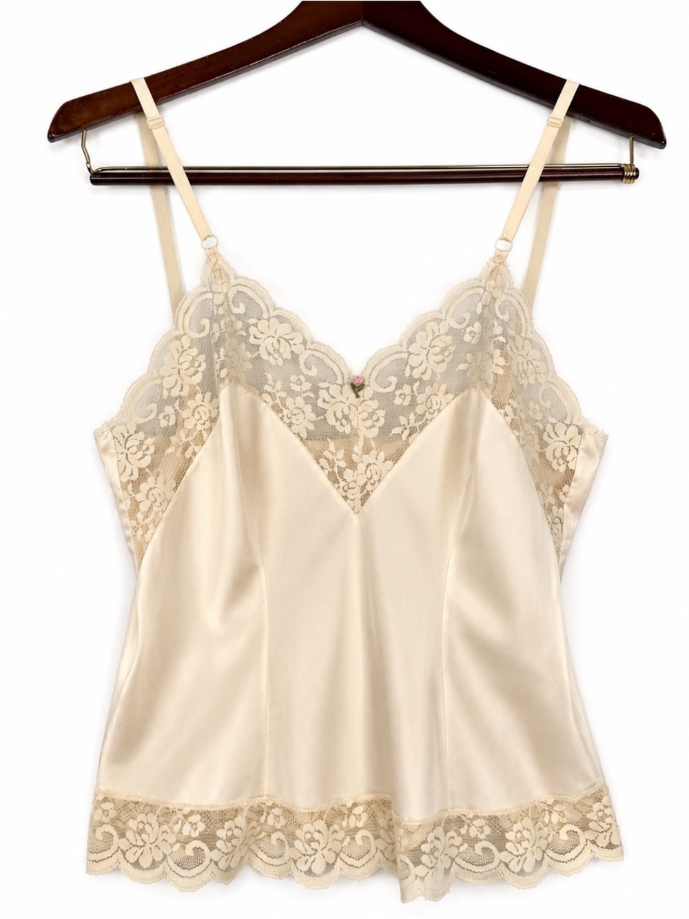 Vintage 80s Maidenform Chantilly Ivory Lace Camisole 32 S ILGWU USA